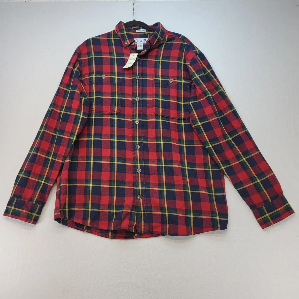 Duluth Free Swingin Flannel Shirt Mens Large Tall Red Plaid Untucked Relaxed Fit